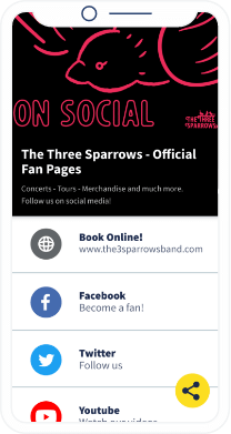 A QR Code landing page that displays a band’s social media channels.